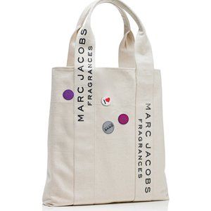 Marc Jacobs Fragrances Cotton Canvas Button Tote Bag Purse Handbag White…